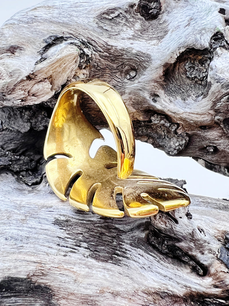 Golden Monstera | Waterproof Stainless Steel Ring