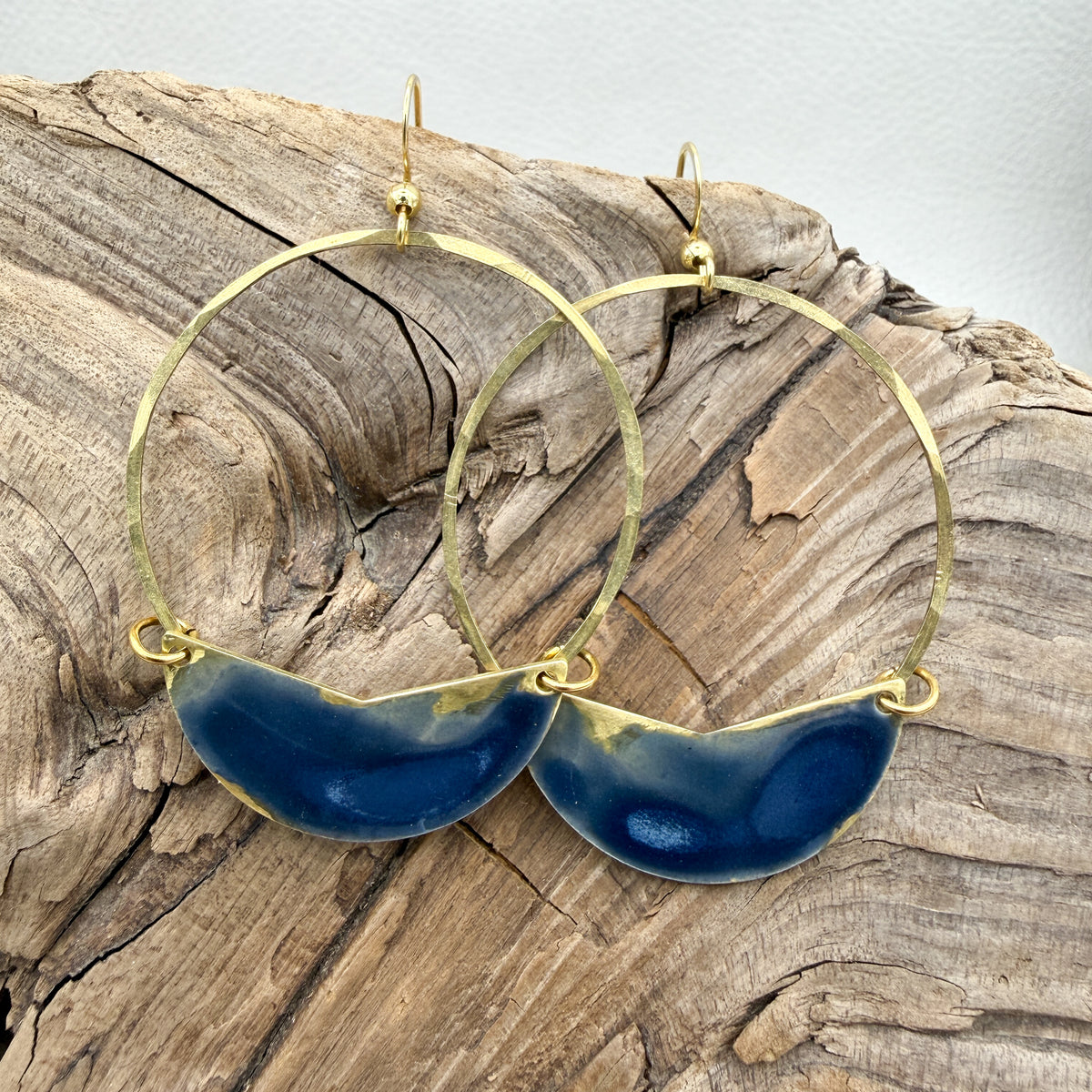 Navy Patina Hoop Earrings