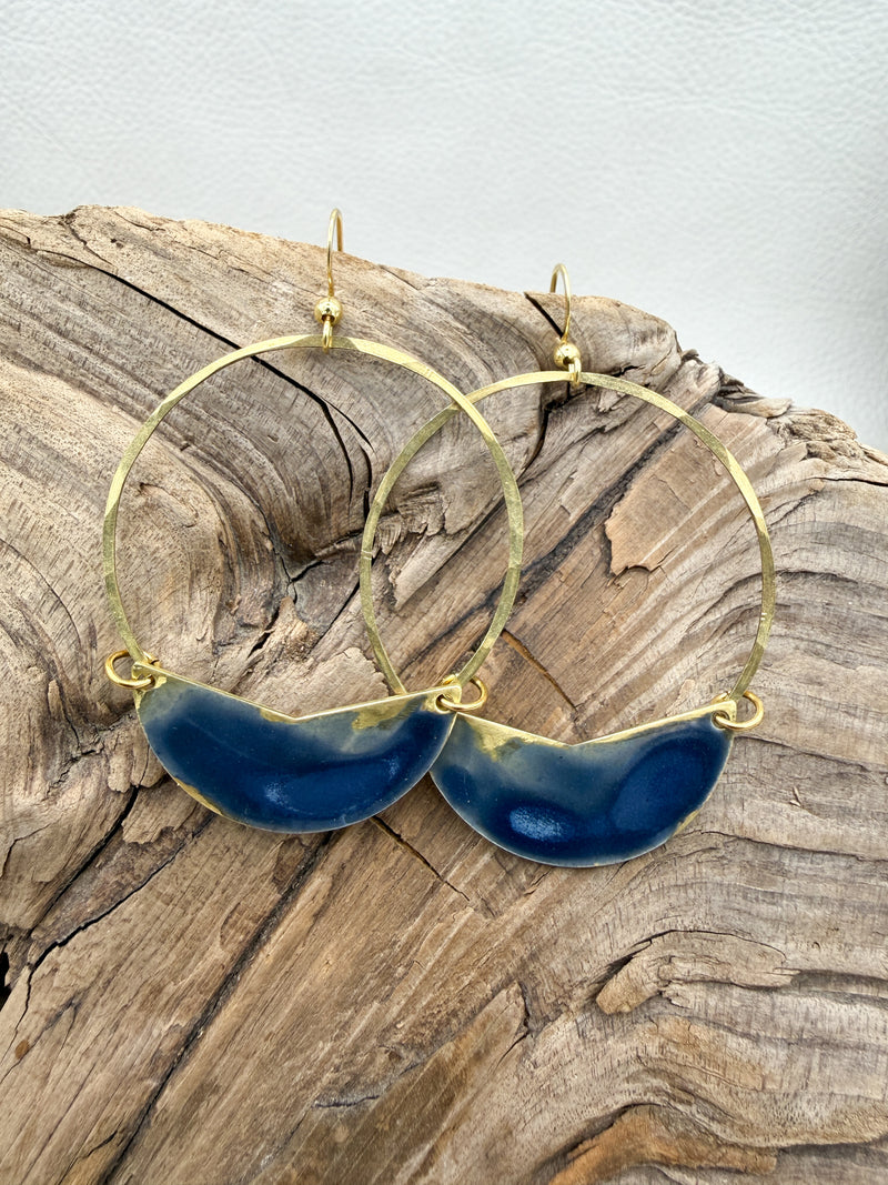 Navy Patina Hoop Earrings