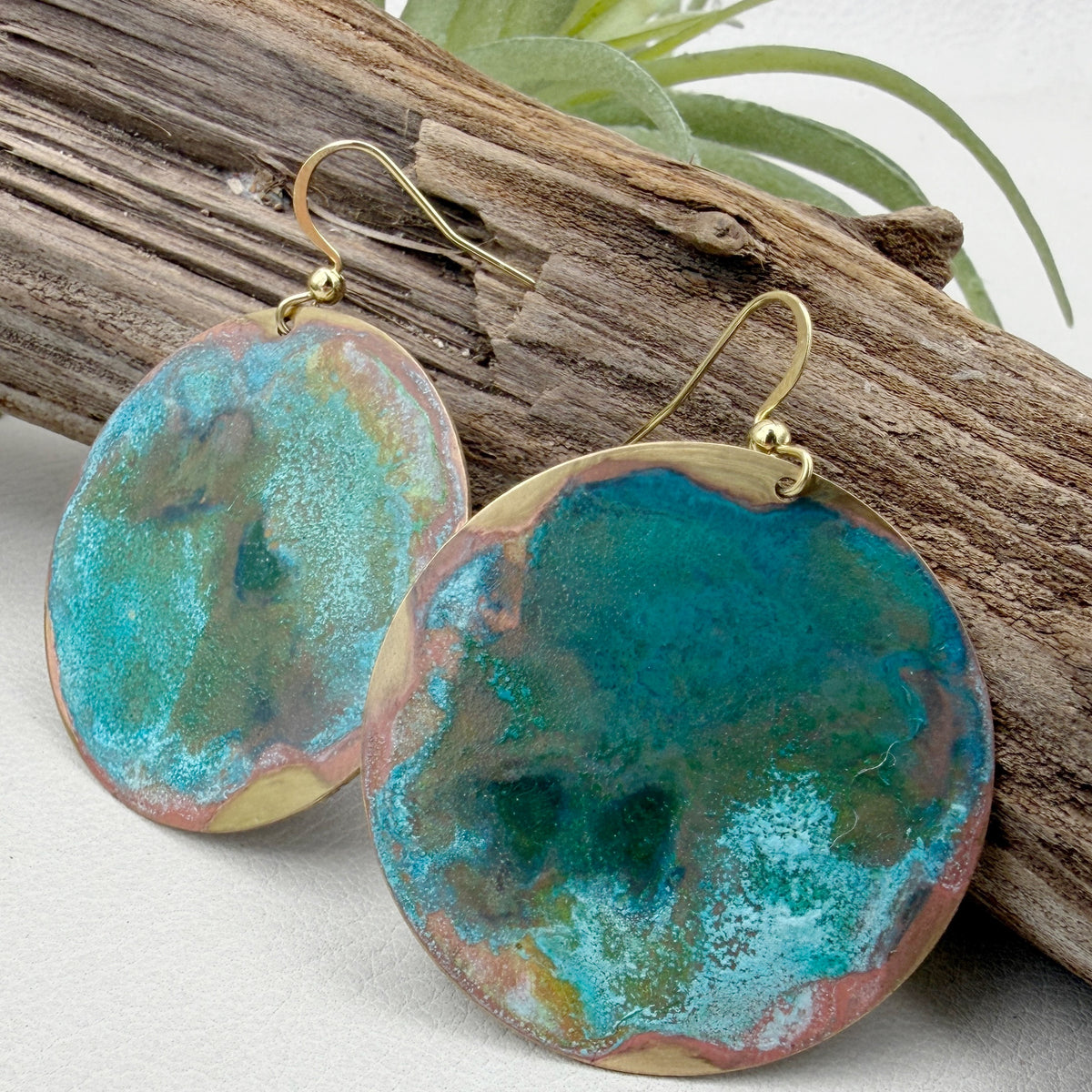 Teal Patina Coin Earrings