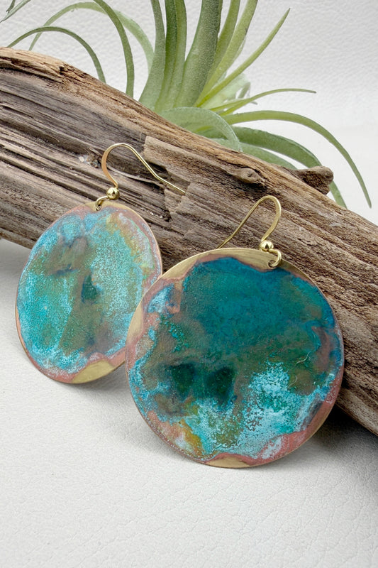Teal Patina Coin Earrings