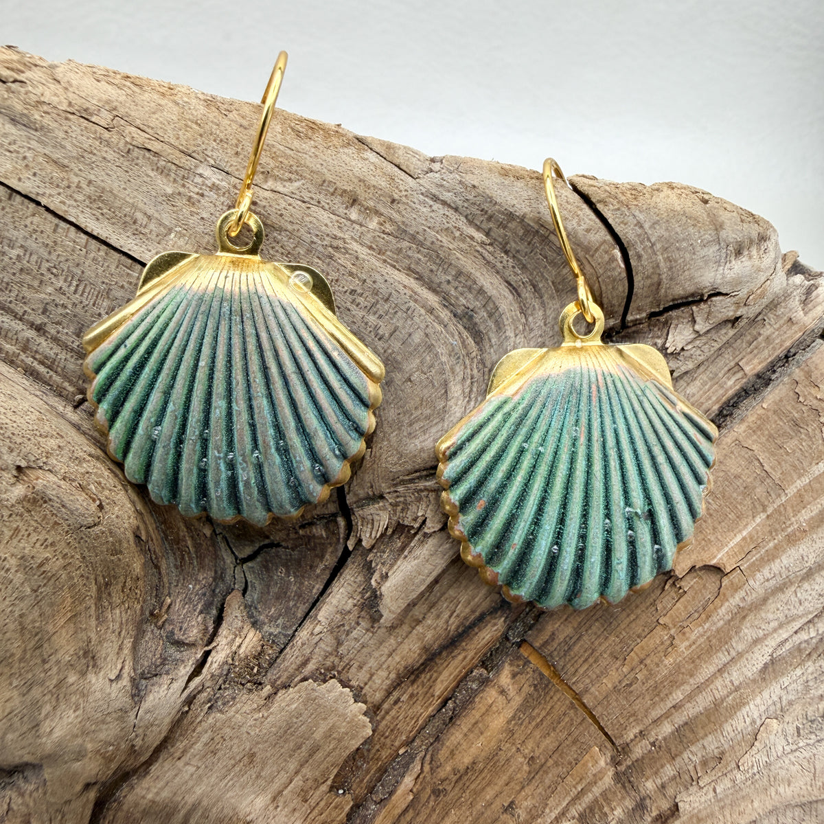 Cadet Blue Patina Shell Earrings