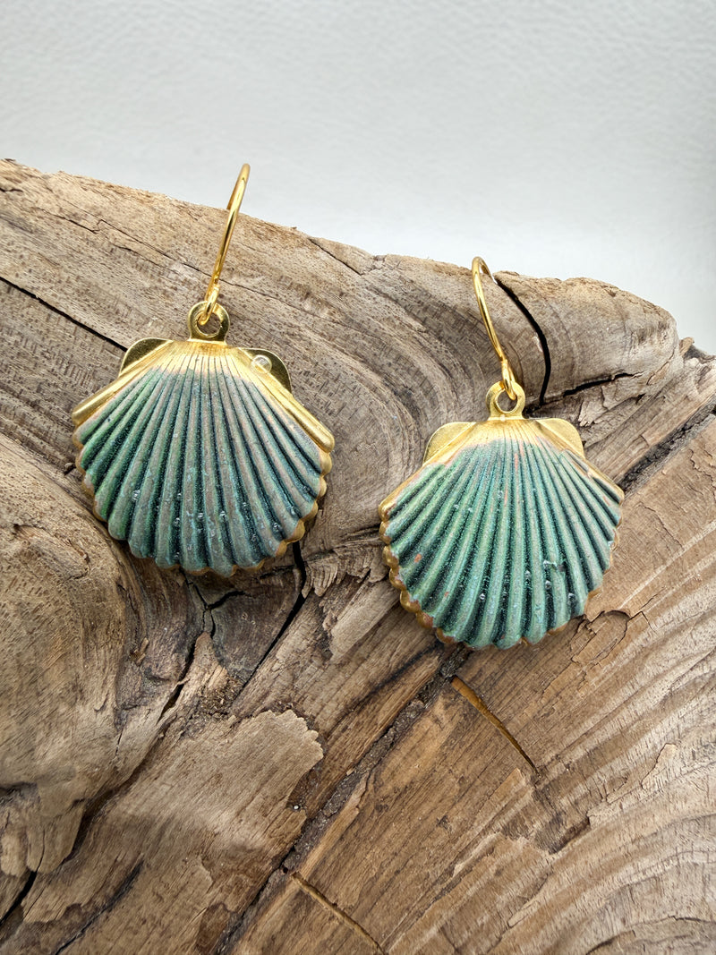 Cadet Blue Patina Shell Earrings