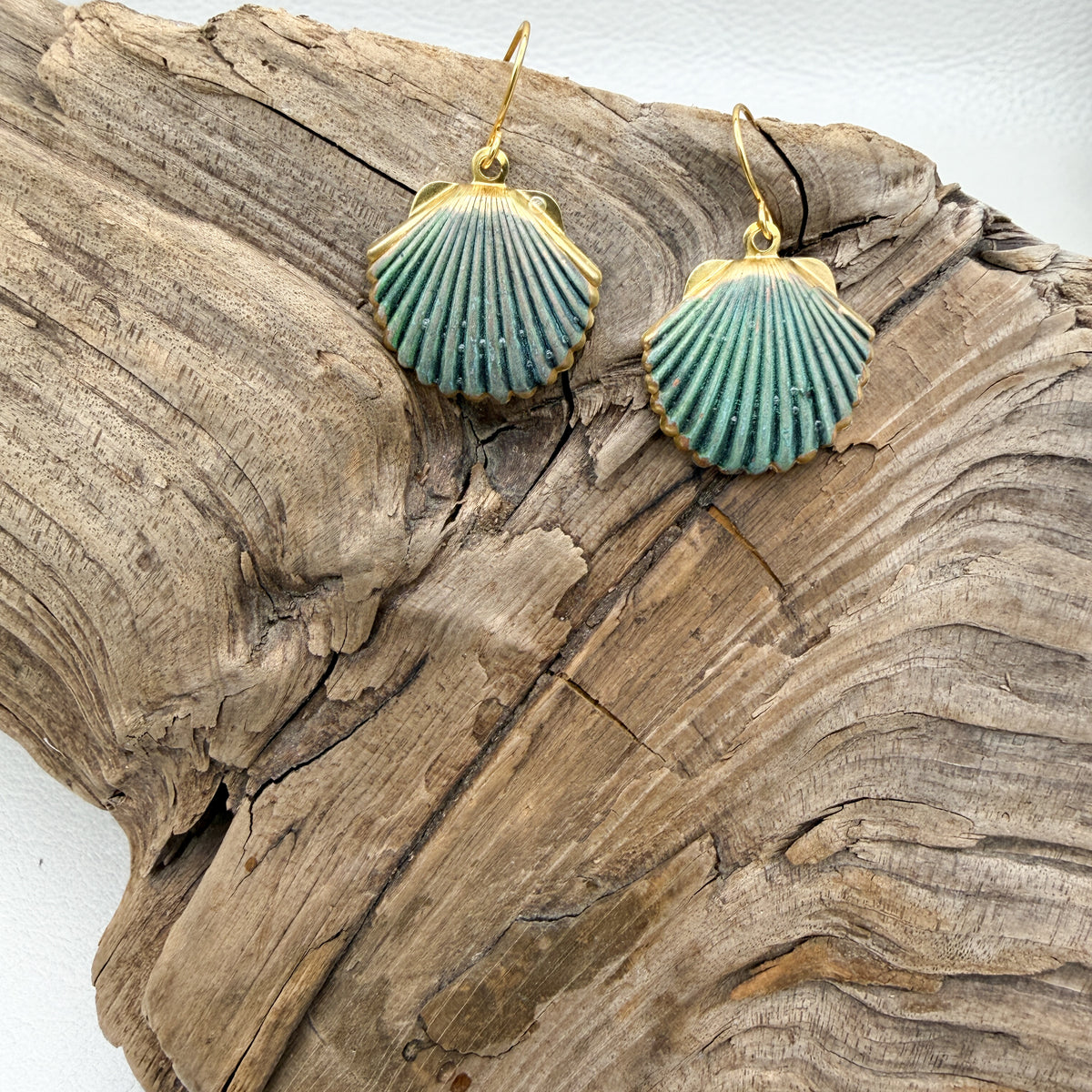 Cadet Blue Patina Shell Earrings