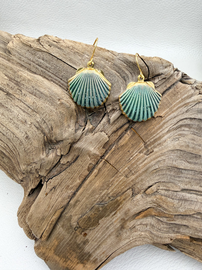Cadet Blue Patina Shell Earrings