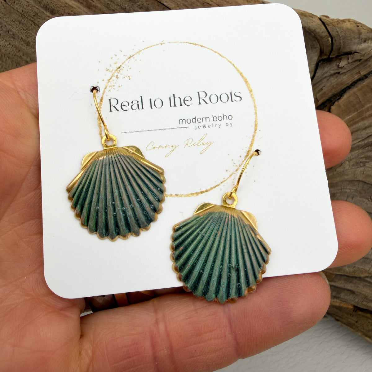 Cadet Blue Patina Shell Earrings