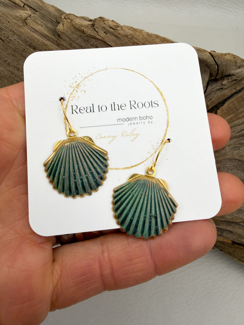 Cadet Blue Patina Shell Earrings