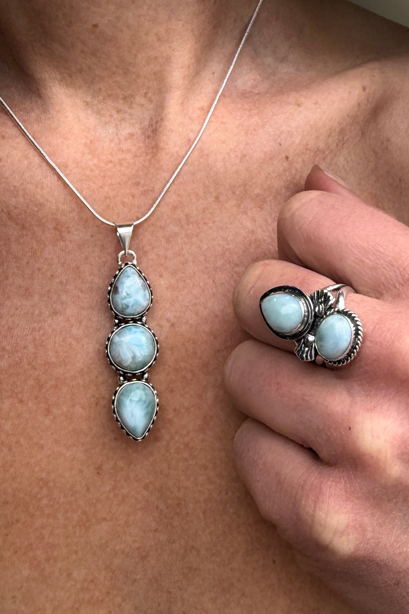 Water Bloom | Larimar Silver Necklace