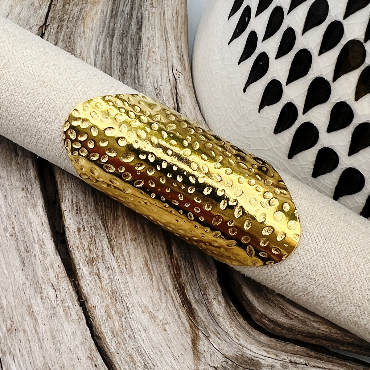 Goddess Shield | Hammered Golden Stainless Steel Ring