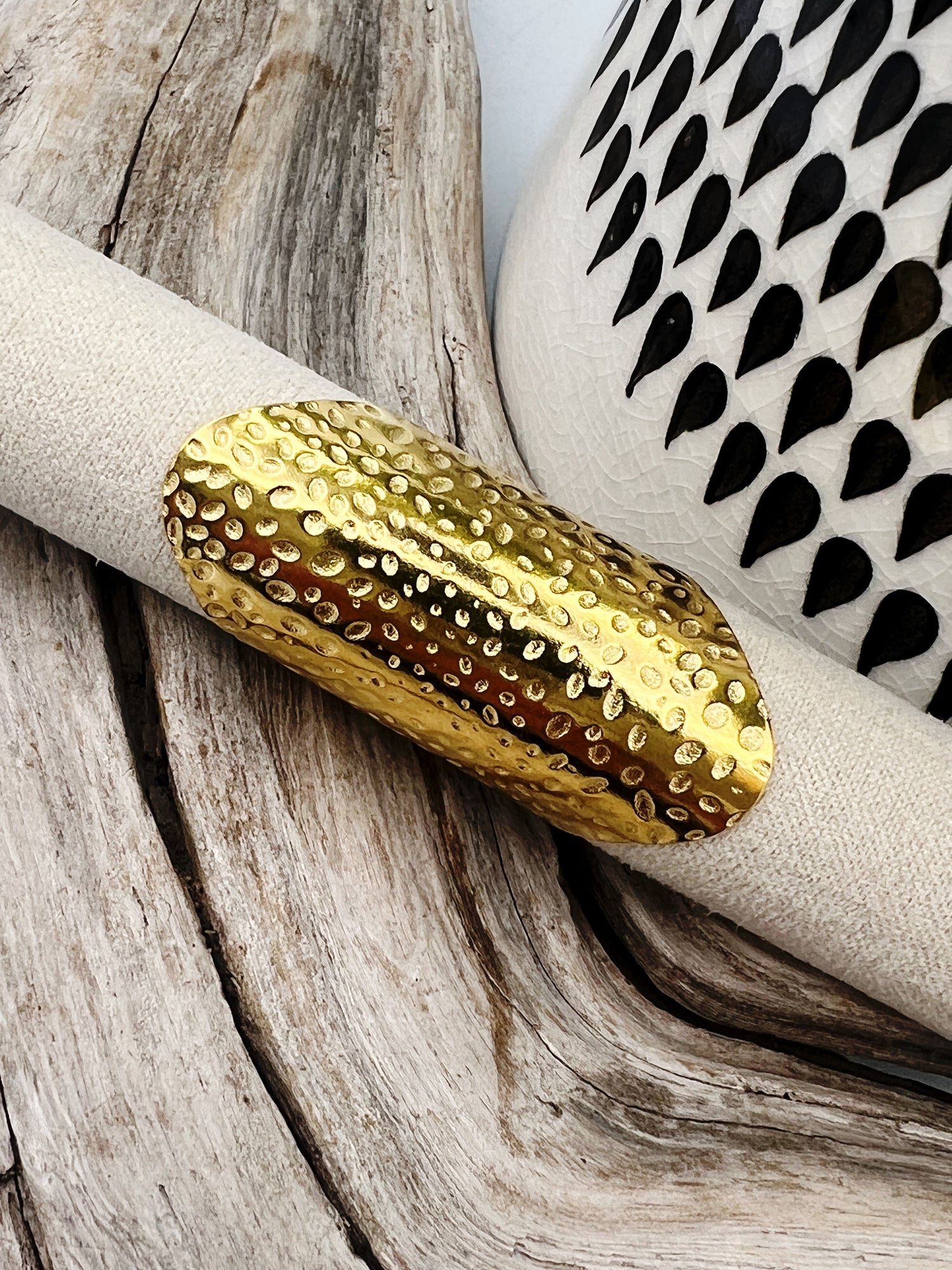 Goddess Shield | Hammered Golden Stainless Steel Ring