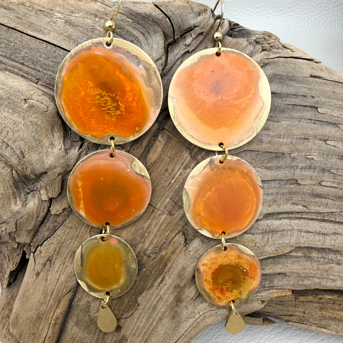 Coral Waterfall Coin Patina Earrings