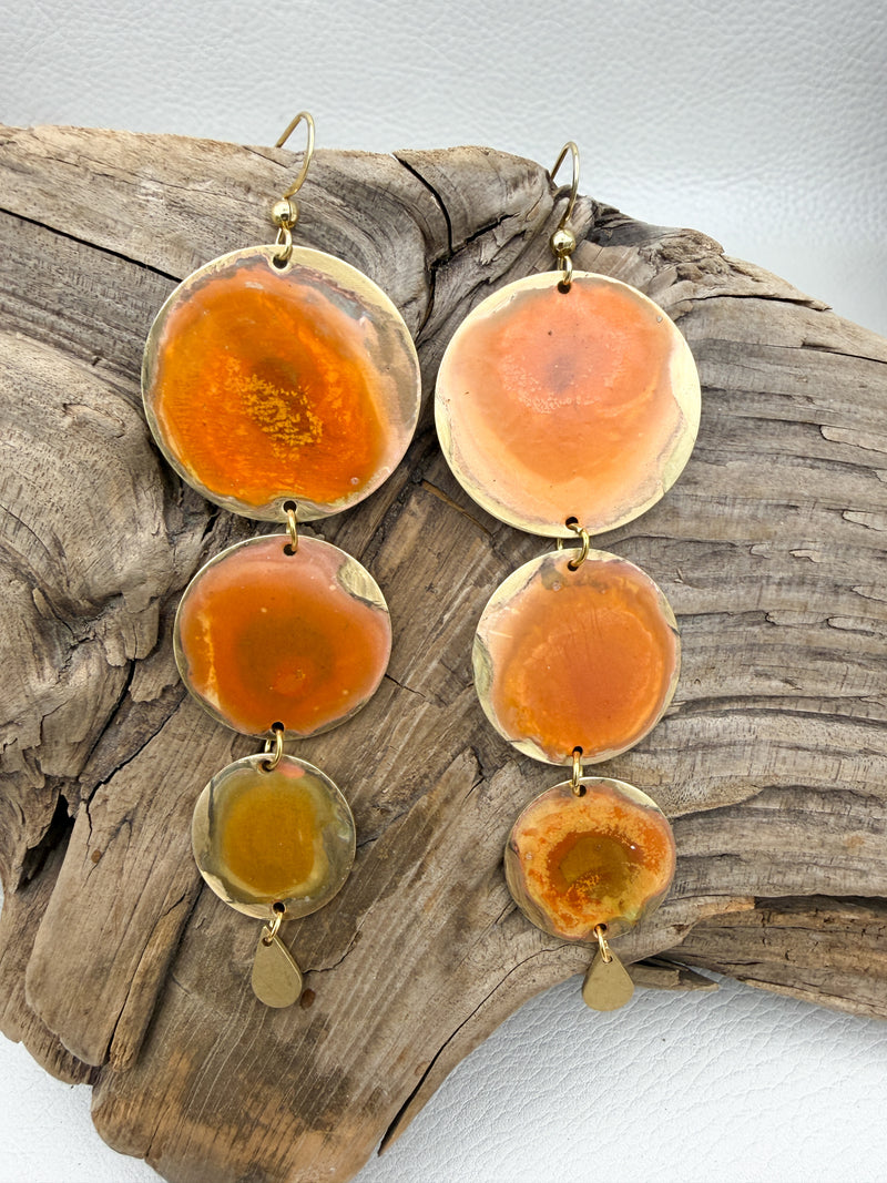 Coral Waterfall Coin Patina Earrings
