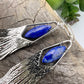 Long gemstone fringe earrings with gold or silver tassels, featuring lapis lazuli. Lightweight and shimmering.