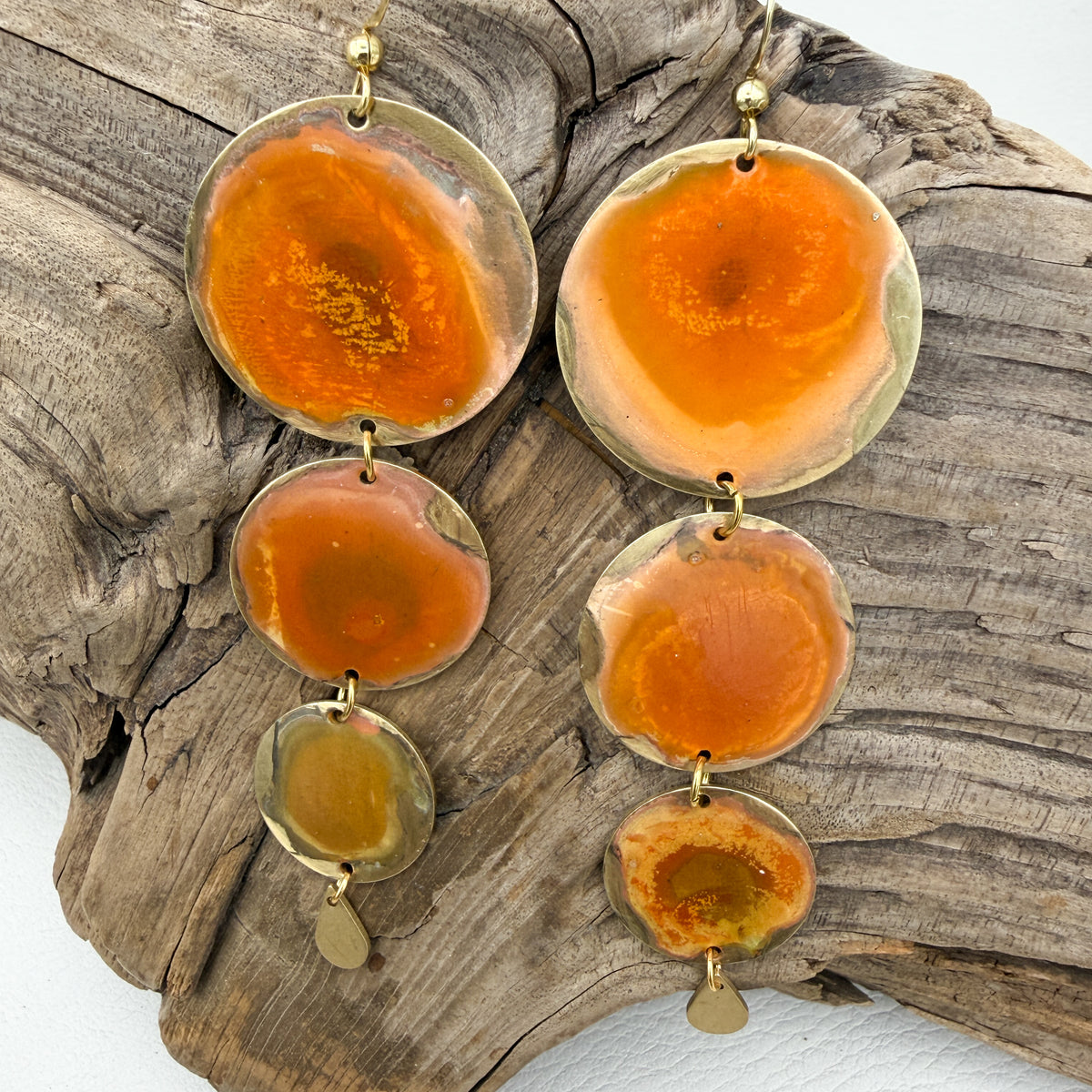 Coral Waterfall Coin Patina Earrings
