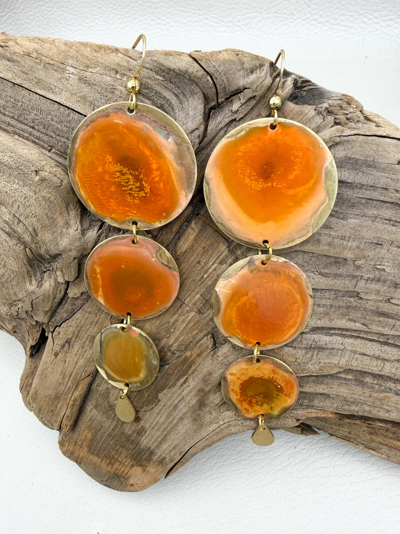 Coral Waterfall Coin Patina Earrings