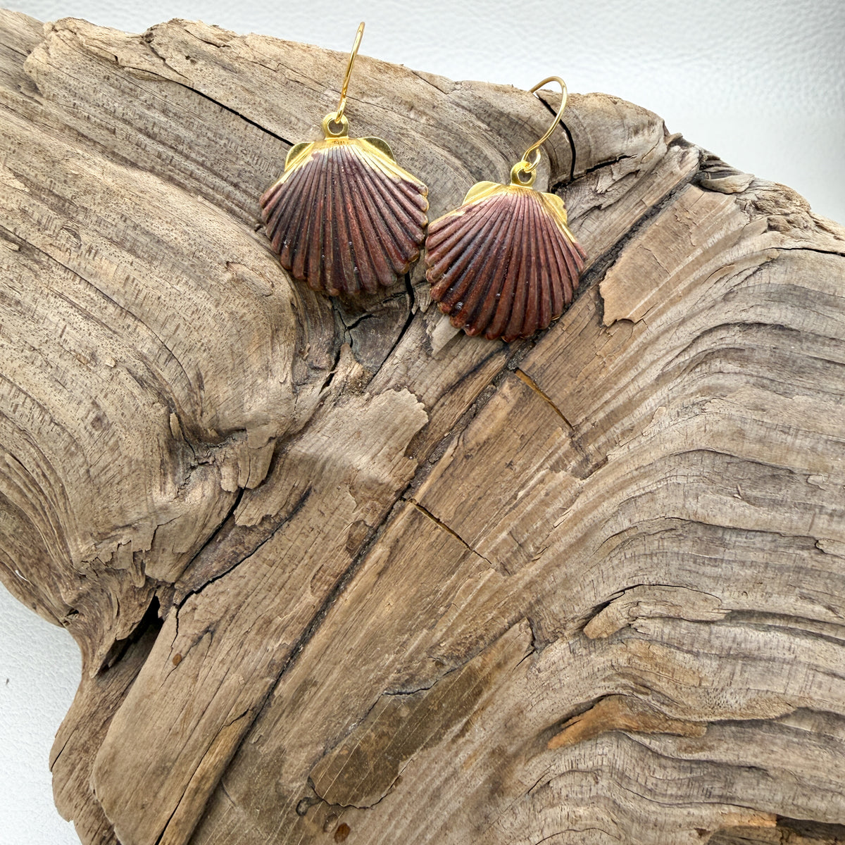 Burgundy Rust Patina Shell Earrings