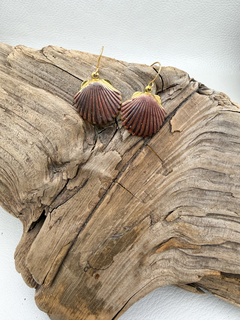 Burgundy Rust Patina Shell Earrings