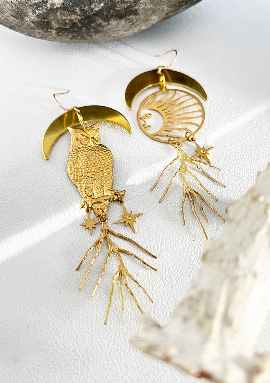 Owl Asymmetrical Earrings