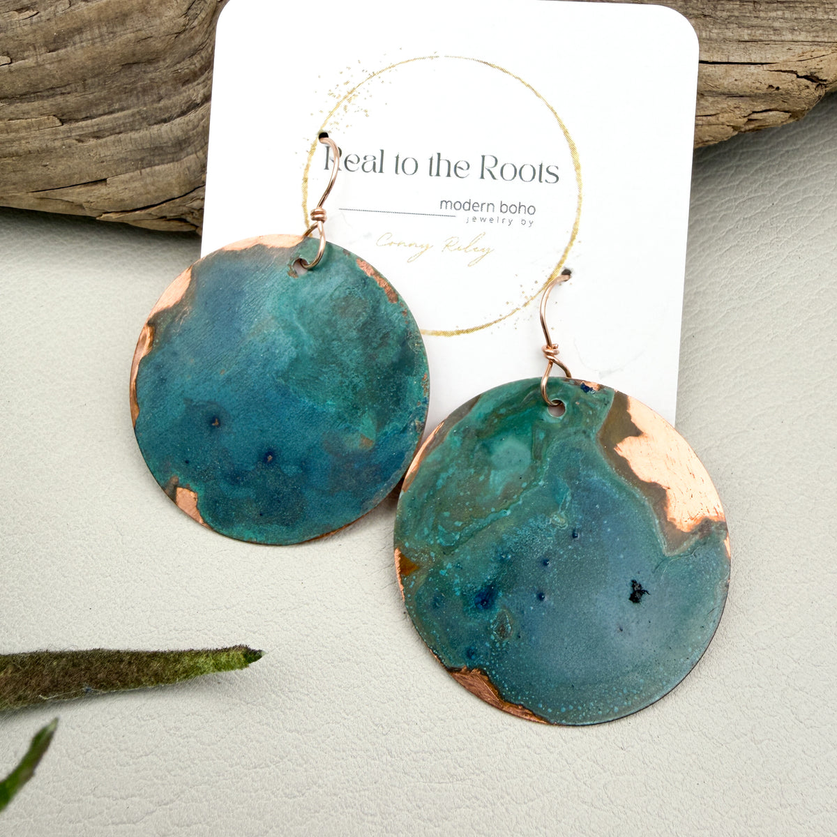 Teal Patina Coin Earrings