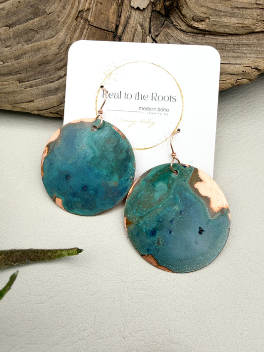 Teal Patina Coin Earrings