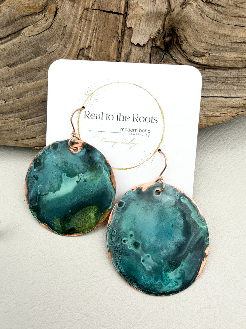 Teal Patina Coin Earrings