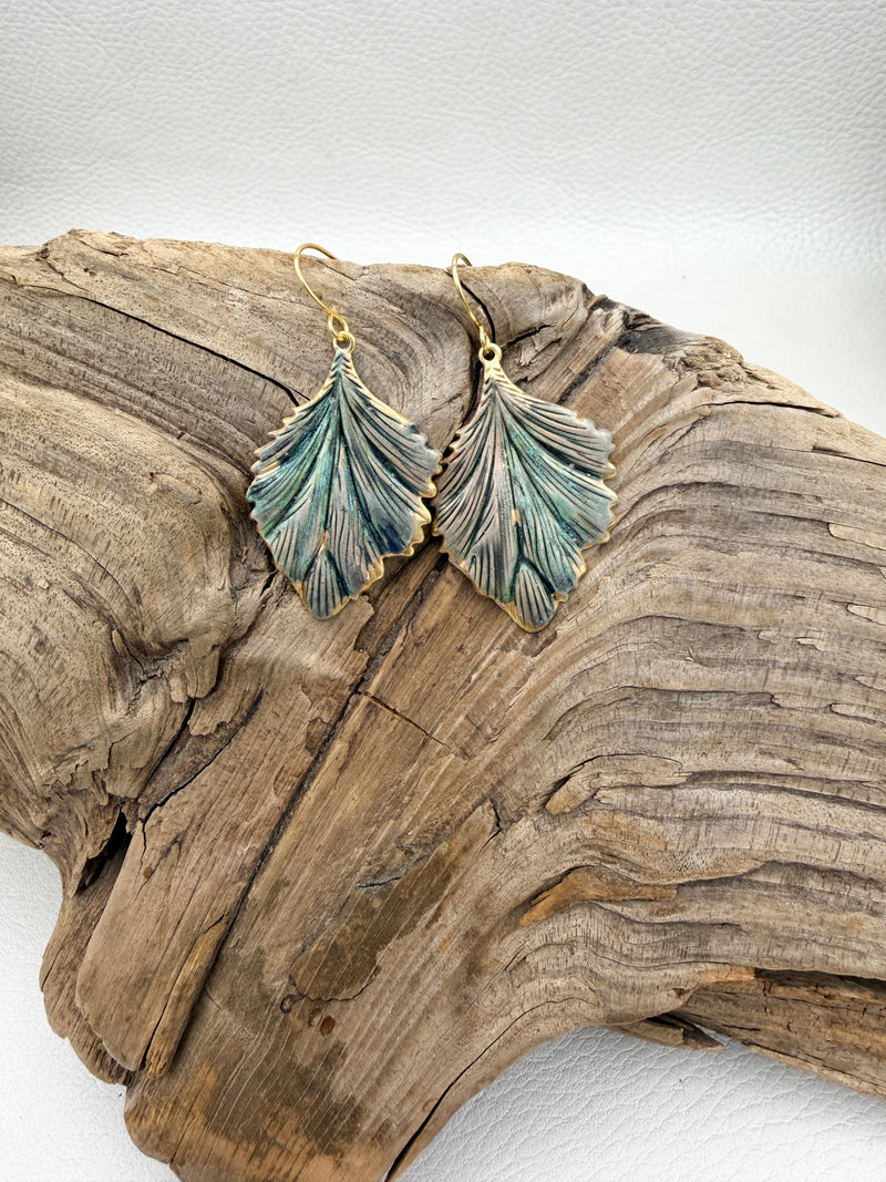 Cadet Blue Patina Leaf Earrings