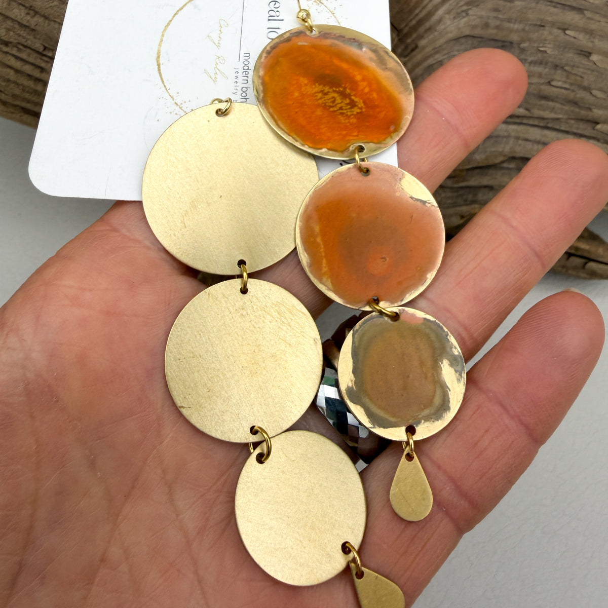 Coral Waterfall Coin Patina Earrings