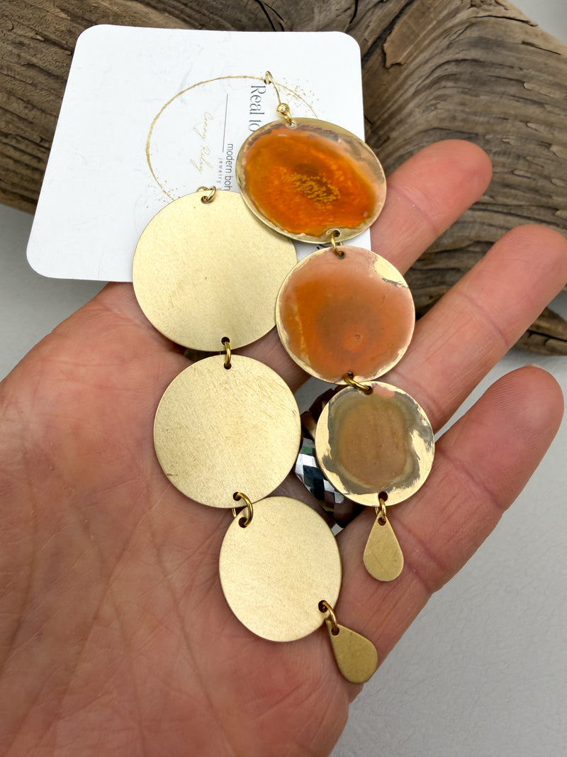 Coral Waterfall Coin Patina Earrings