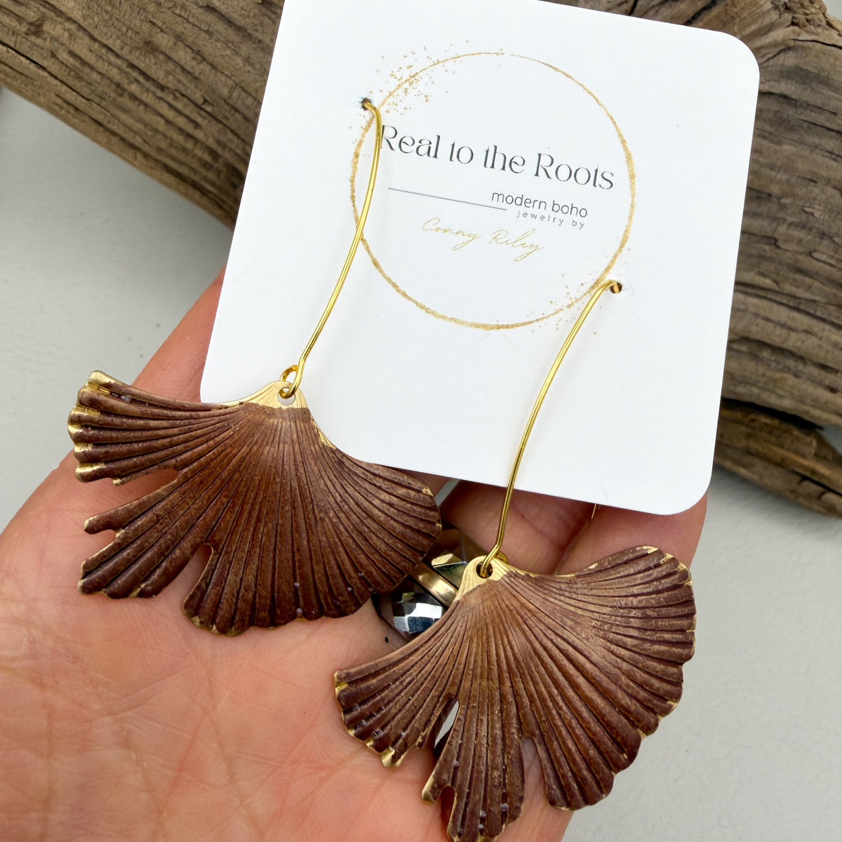 Burgundy Rust Patina Ginkgo Earrings
