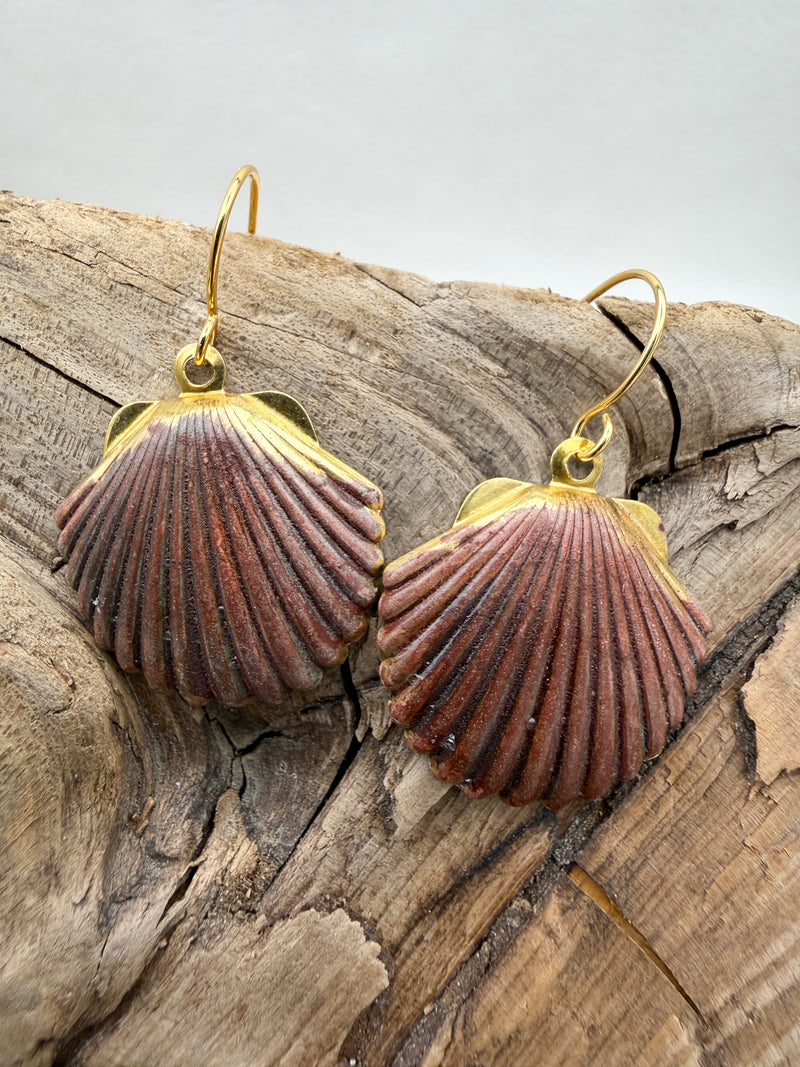 Burgundy Rust Patina Shell Earrings
