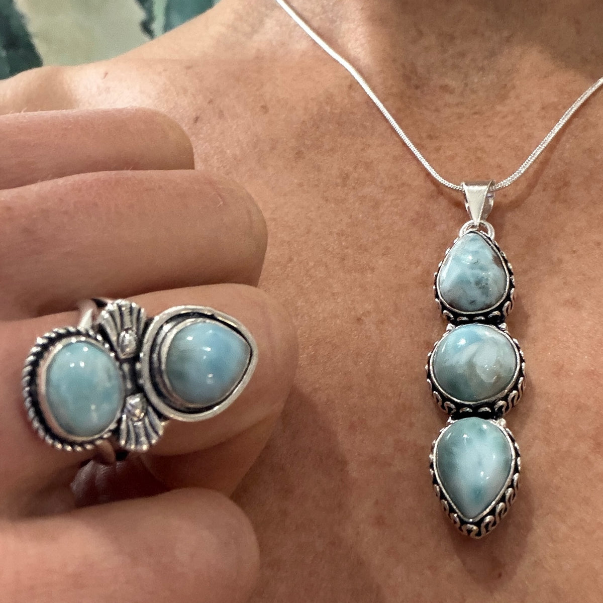 Water Bloom | Larimar Silver Necklace