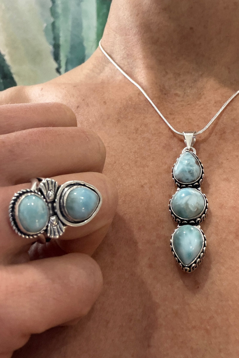 Water Bloom | Larimar Silver Necklace