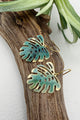 Mini Monstera Patina Earrings | Green