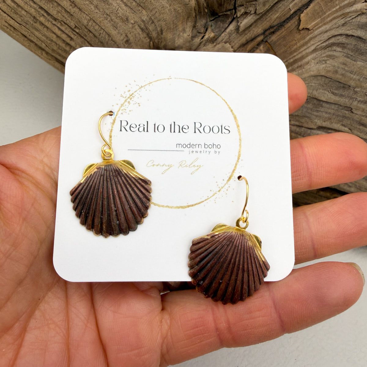 Burgundy Rust Patina Shell Earrings