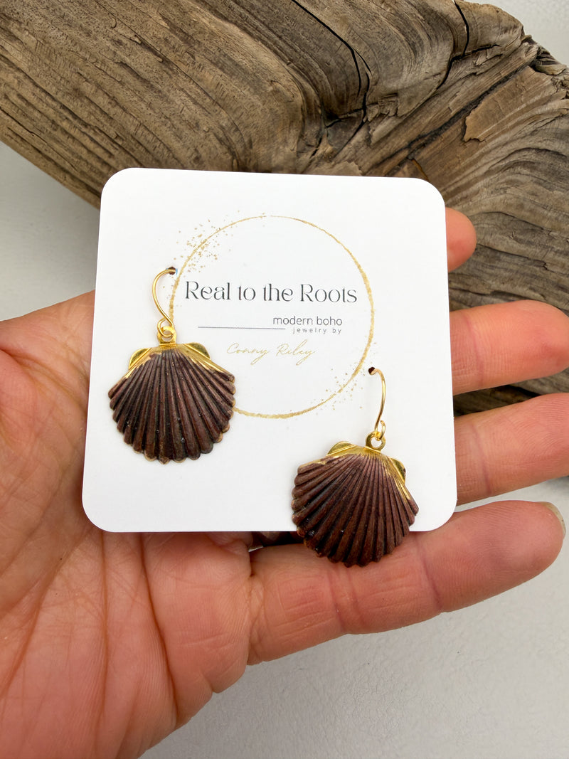 Burgundy Rust Patina Shell Earrings