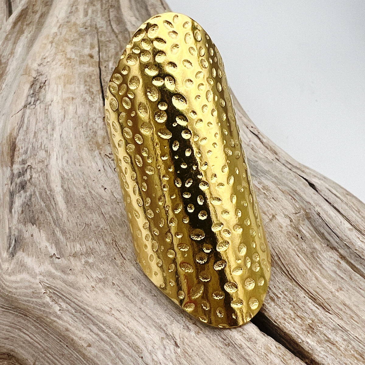 Goddess Shield | Hammered Golden Stainless Steel Ring