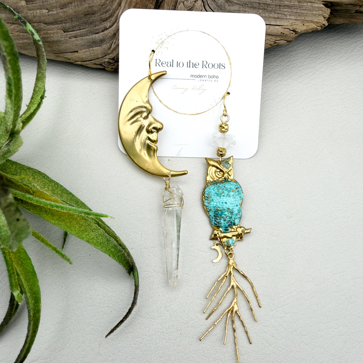 Vintage Moon and Owl | crystals & patina