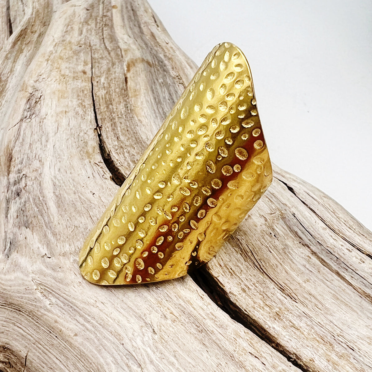 Goddess Shield | Hammered Golden Stainless Steel Ring