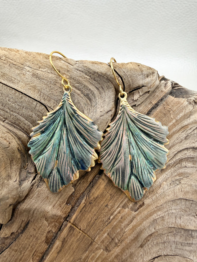 Cadet Blue Patina Leaf Earrings