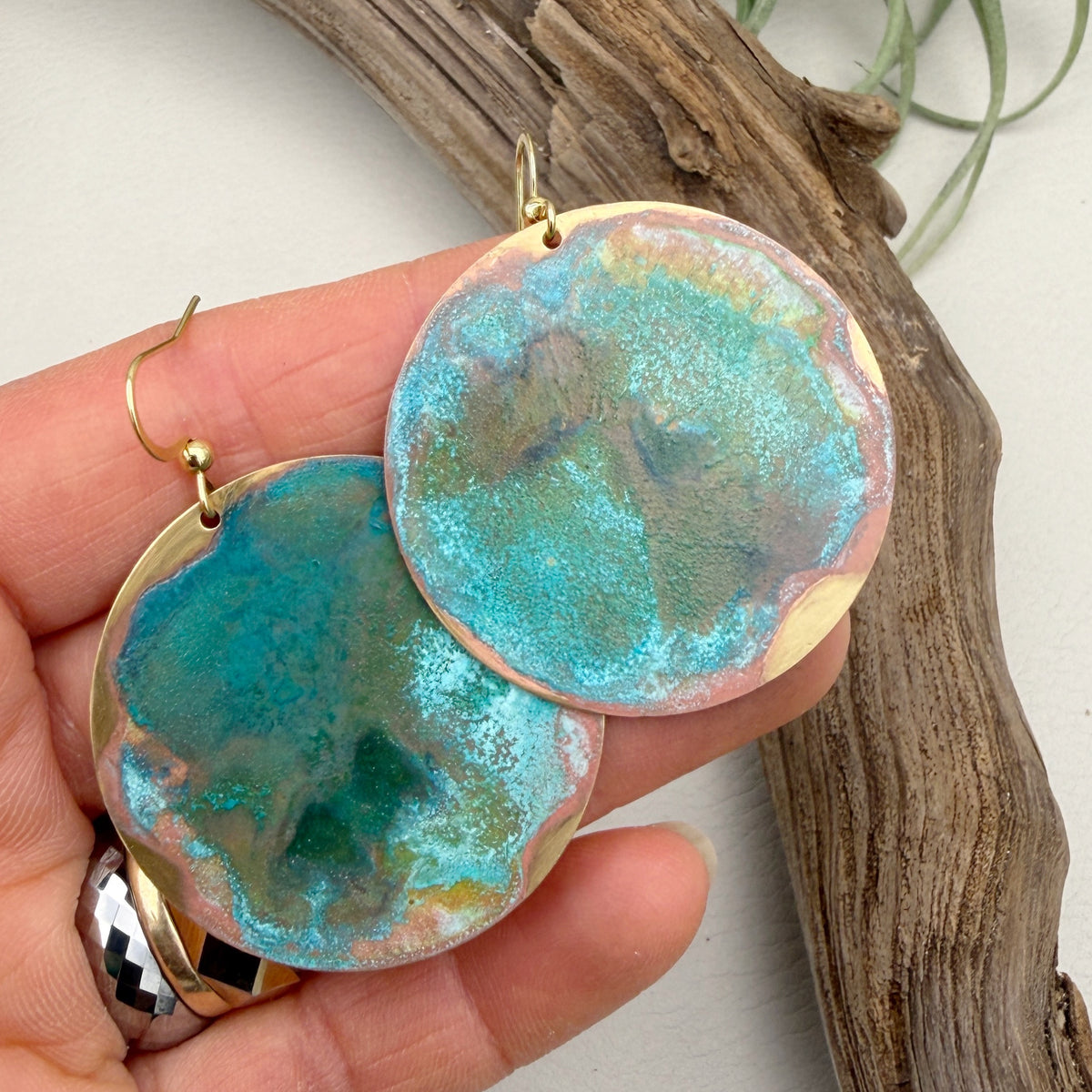 Teal Patina Coin Earrings