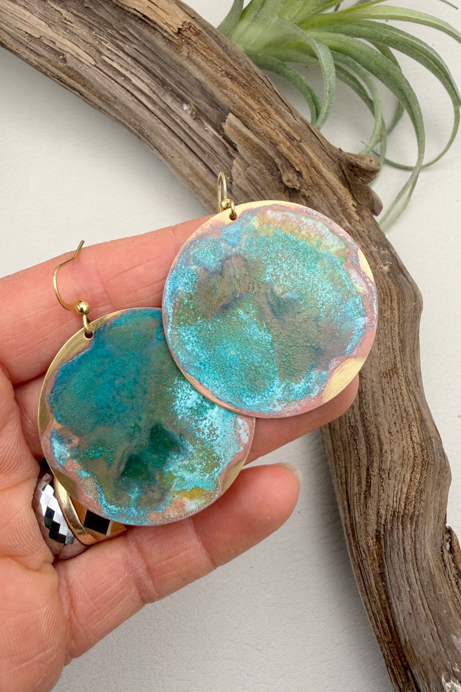 Teal Patina Coin Earrings