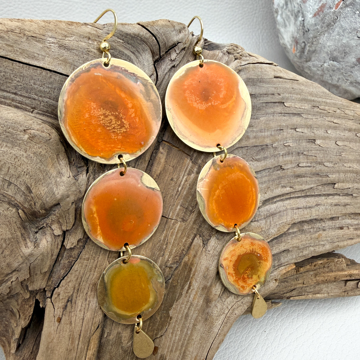 Coral Waterfall Coin Patina Earrings