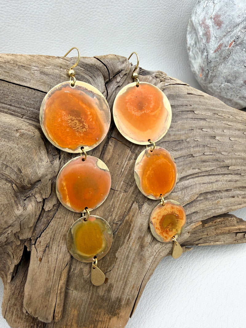 Coral Waterfall Coin Patina Earrings