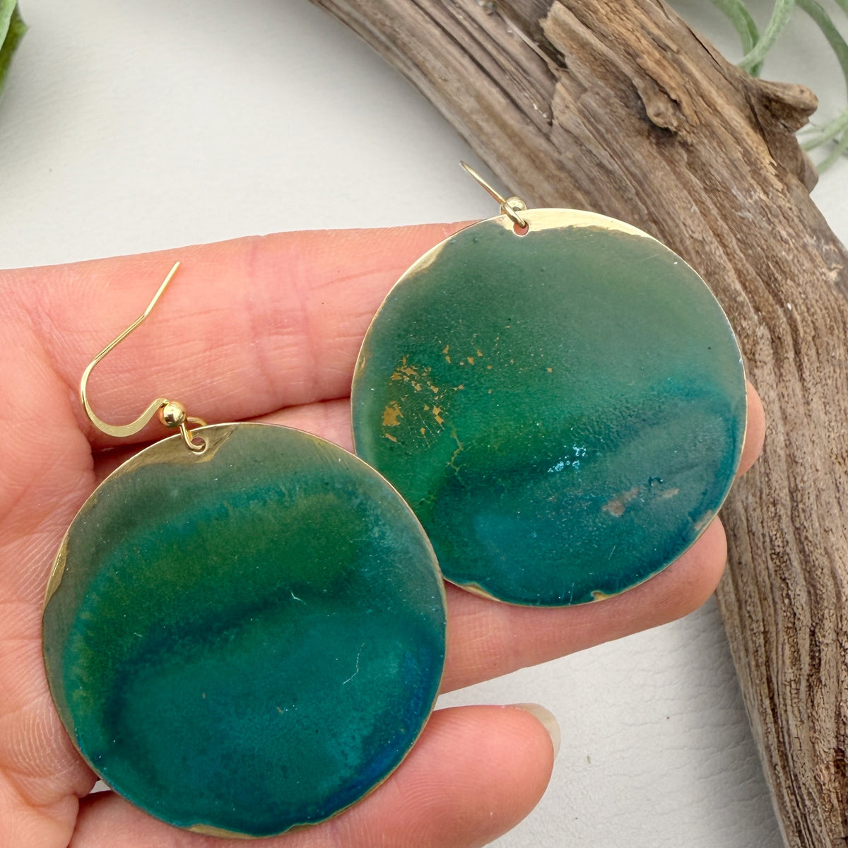 Verde Green Patina Coin Earrings