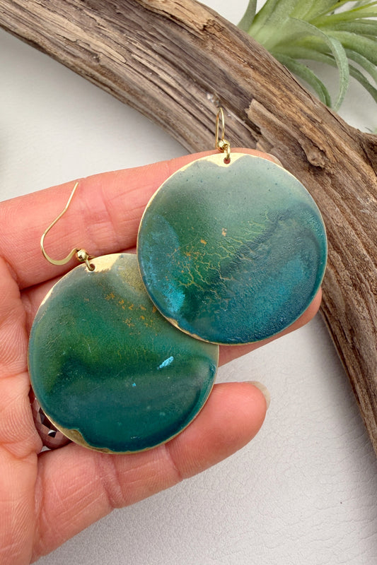 Emerald Coin Patina Earrings