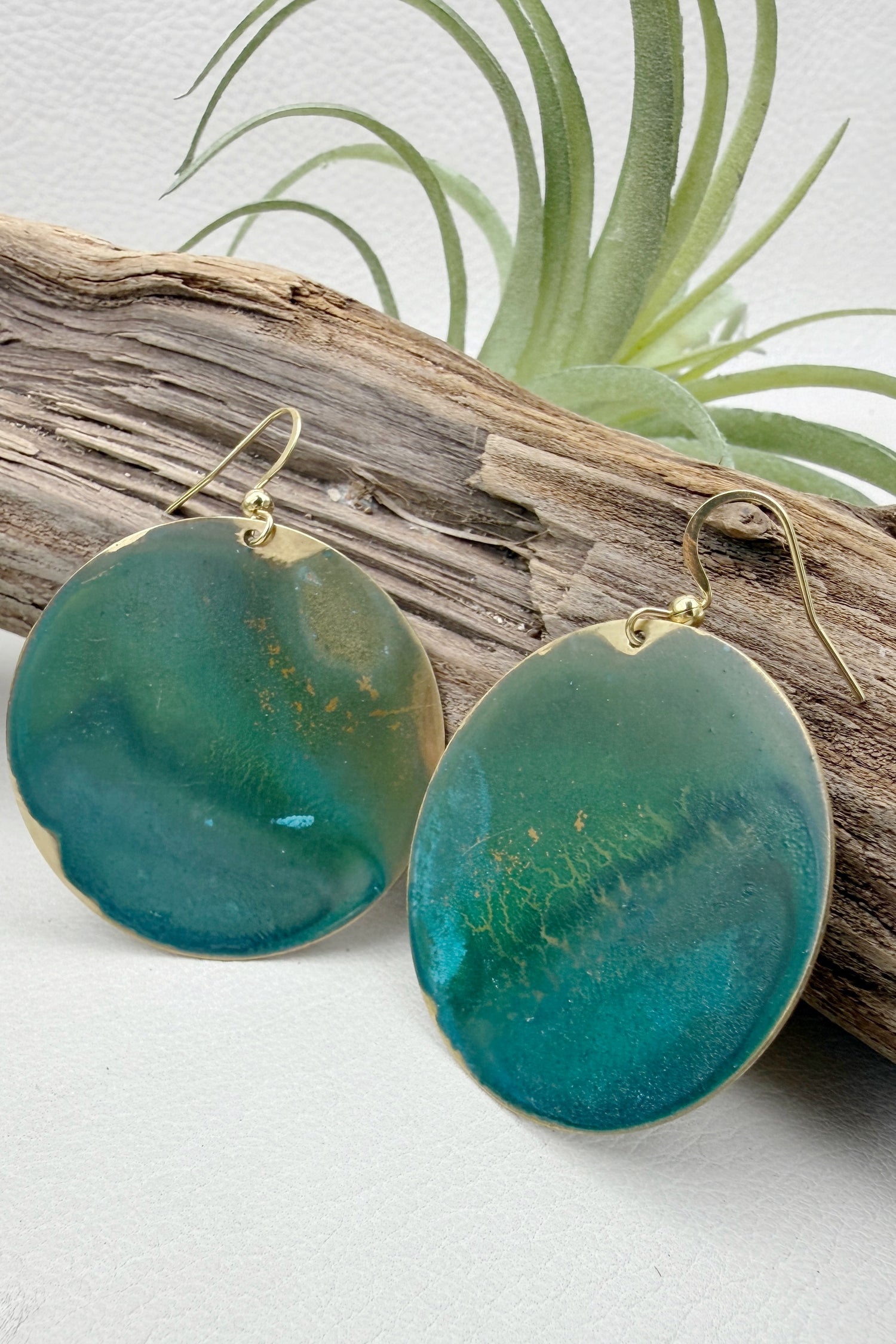 Emerald Coin Patina Earrings