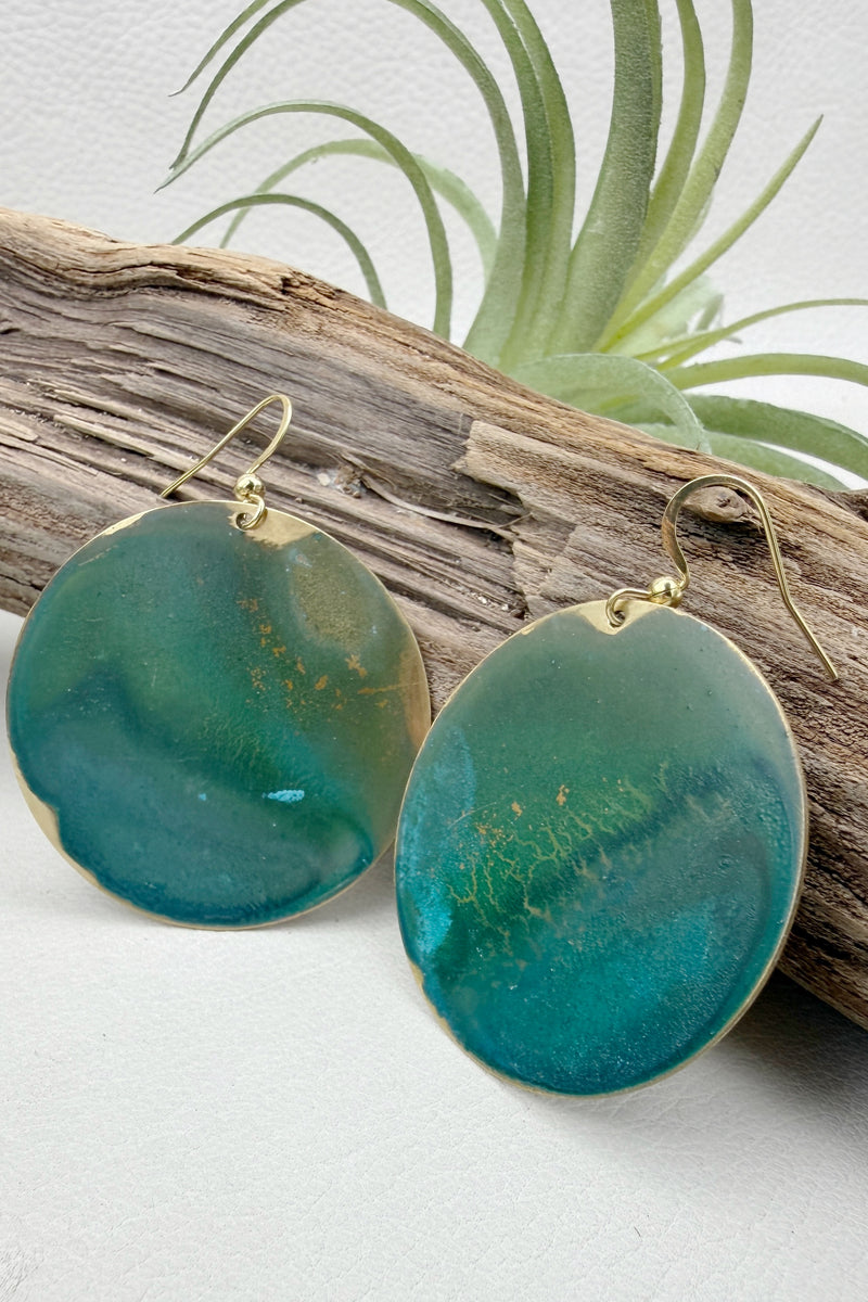 Emerald Coin Patina Earrings