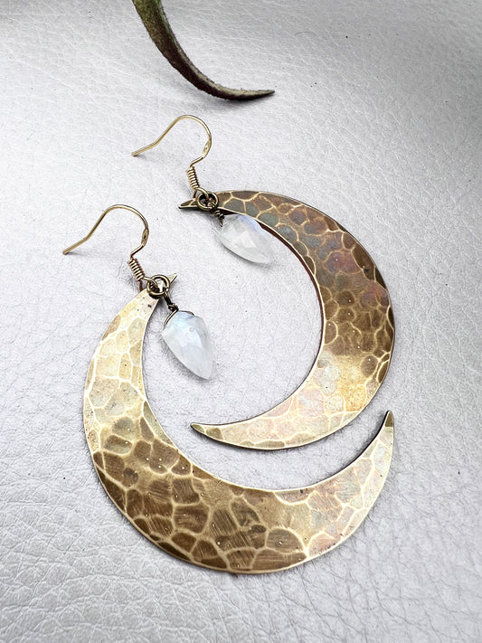 Antique Crescent Moon with Moonstone Earring