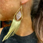 gold Fringe earrings  on a woman with wired rose quartz and gold tassels. Statement design with 14k gold-filled ear wires, lightweight yet bold.