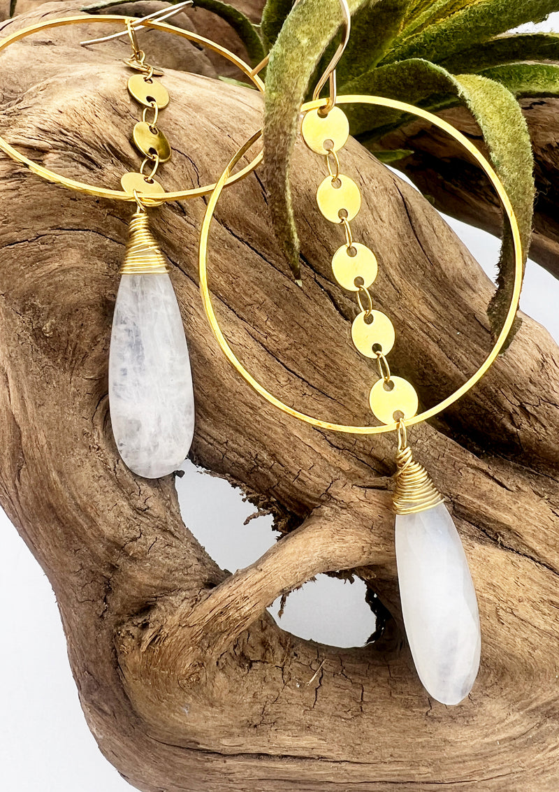 Queen Of The Night| Moonstone Hoop Earrings